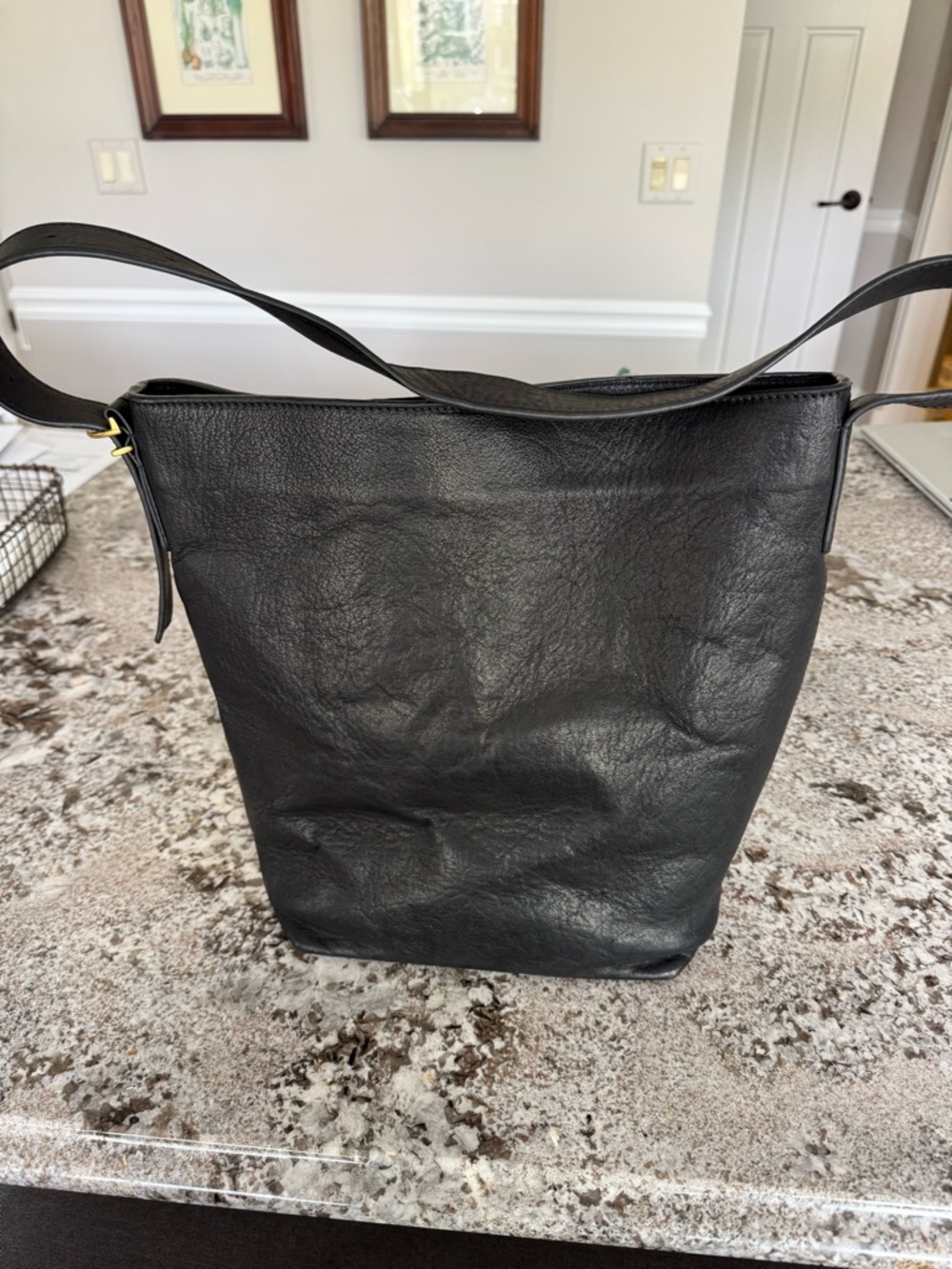 Classic Black Leather Bucket Shoulder Bag